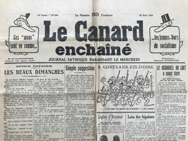 Couac ! | N° 896 du Canard Enchaîné - 30 Août 1933 | Nos Exemplaires du Canard Enchaîné sont archivés dans de bonnes conditions de conservation (obscurité, hygrométrie maitrisée et faible température), ce qui s'avère indispensable pour des journaux anciens. | 896