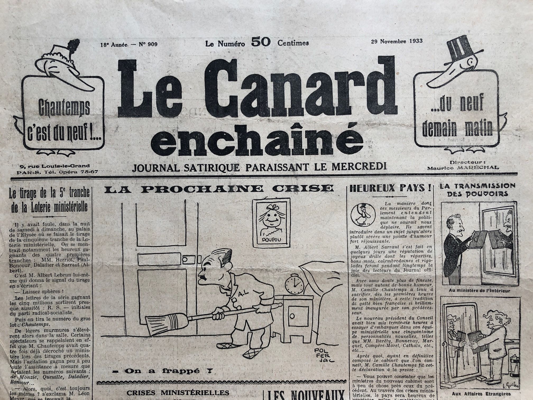 Couac ! | Acheter un Canard | Vente d'Anciens Journaux du Canard Enchaîné. Des Journaux Satiriques de Collection, Historiques & Authentiques de 1916 à 2004 ! | 909 1