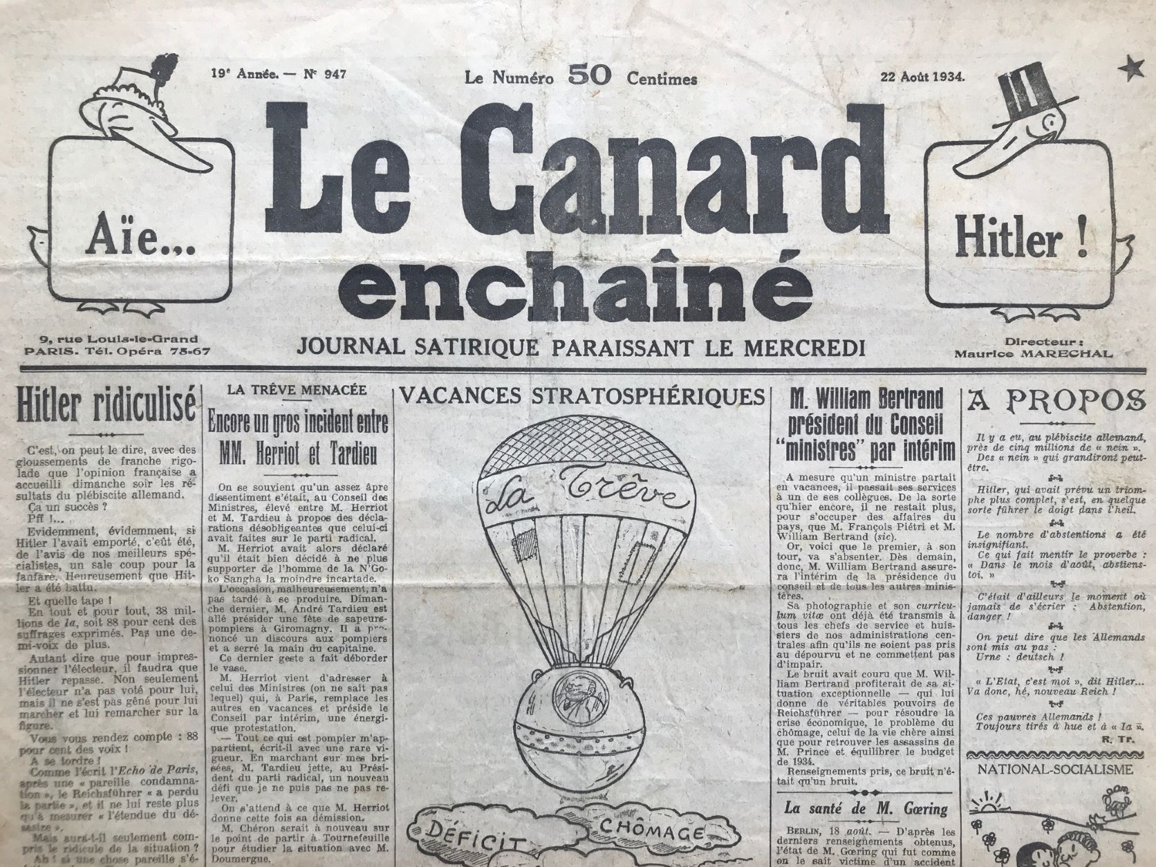 Couac ! | Acheter un Canard | Vente d'Anciens Journaux du Canard Enchaîné. Des Journaux Satiriques de Collection, Historiques & Authentiques de 1916 à 2004 ! | 947