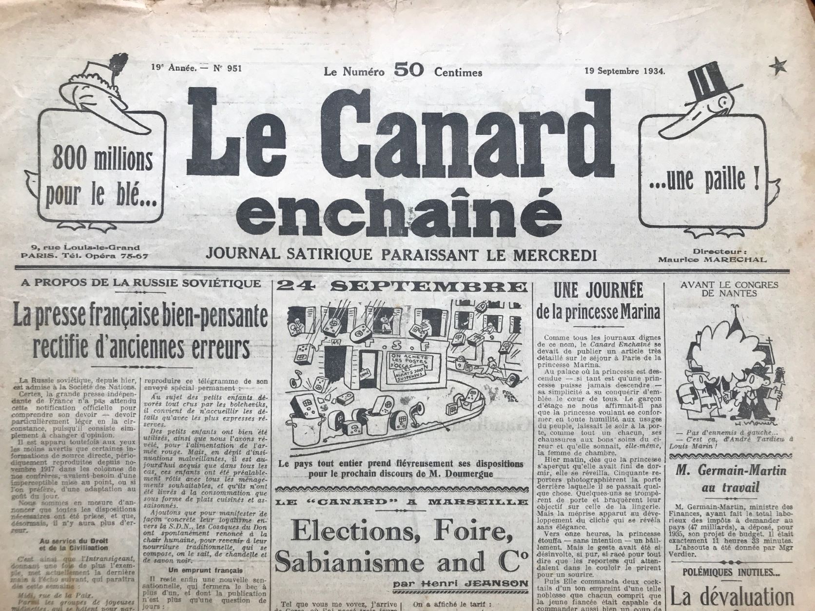 Couac ! | Acheter un Canard | Vente d'Anciens Journaux du Canard Enchaîné. Des Journaux Satiriques de Collection, Historiques & Authentiques de 1916 à 2004 ! | 951