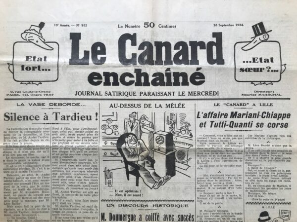 Couac ! | N° 952 du Canard Enchaîné - 26 Septembre 1934 | ATROCITÉS FRANÇAISES - Le scandale des bagnes d'enfants - L'article intitulé "ATROCITÉS FRANÇAISES - Le scandale des bagnes d'enfants" de Jean Galtier-Boissière, dénonce les conditions inhumaines dans lesquelles sont traités les enfants détenus dans les maisons de correction en France. L'auteur relate notamment l'histoire poignante de trente enfants tentant désespérément de s'évader d'un de ces établissements, subissant des traitements cruels et inhumains. Il critique l'indifférence de la presse et des autorités face à ces révélations récurrentes sur les mauvais traitements infligés aux enfants détenus. L'article met en lumière le contraste entre les discours politiques glorifiant la liberté et l'égalité, et la réalité de ces institutions qui violent les droits fondamentaux des enfants. Enfin, l'auteur appelle à la fermeture de ces établissements et à une réforme profonde du système pénitentiaire pour mettre fin à cette injustice. | 952