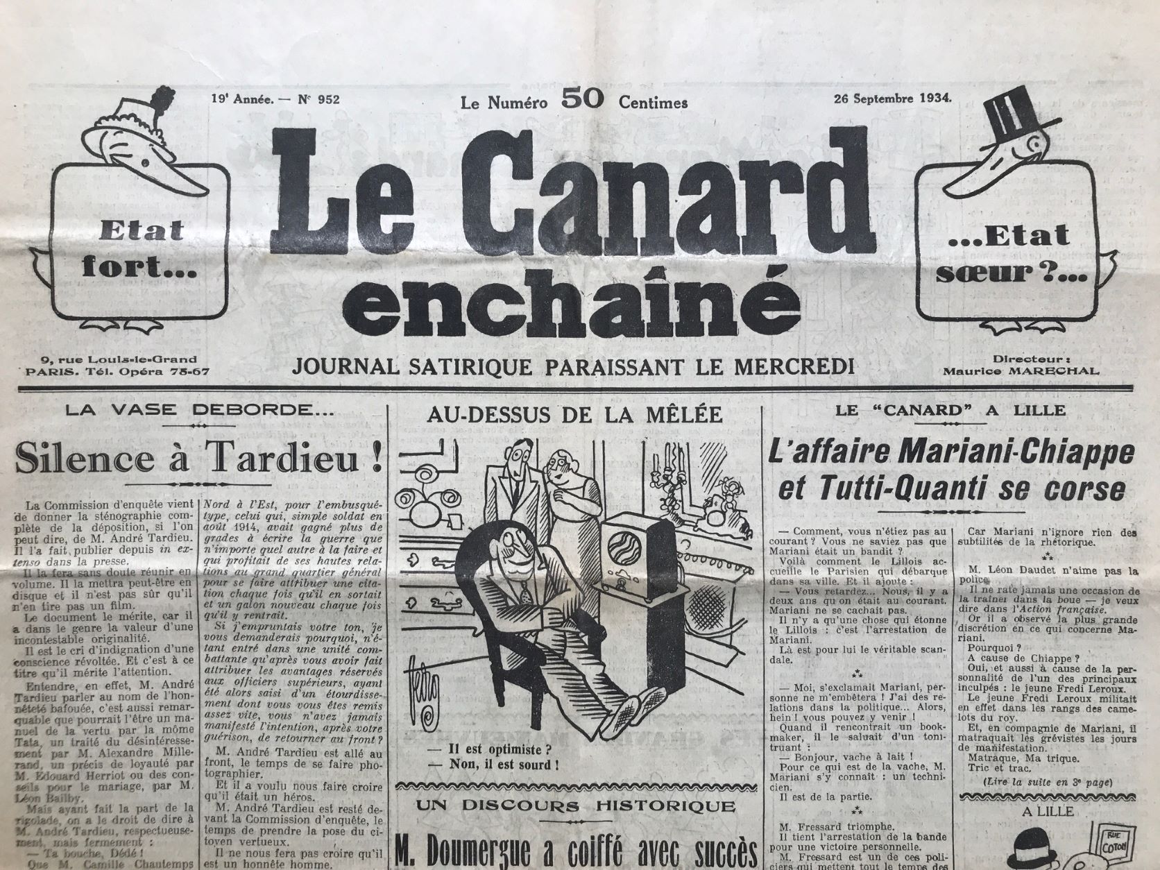 Couac ! | Acheter un Canard | Vente d'Anciens Journaux du Canard Enchaîné. Des Journaux Satiriques de Collection, Historiques & Authentiques de 1916 à 2004 ! | 952