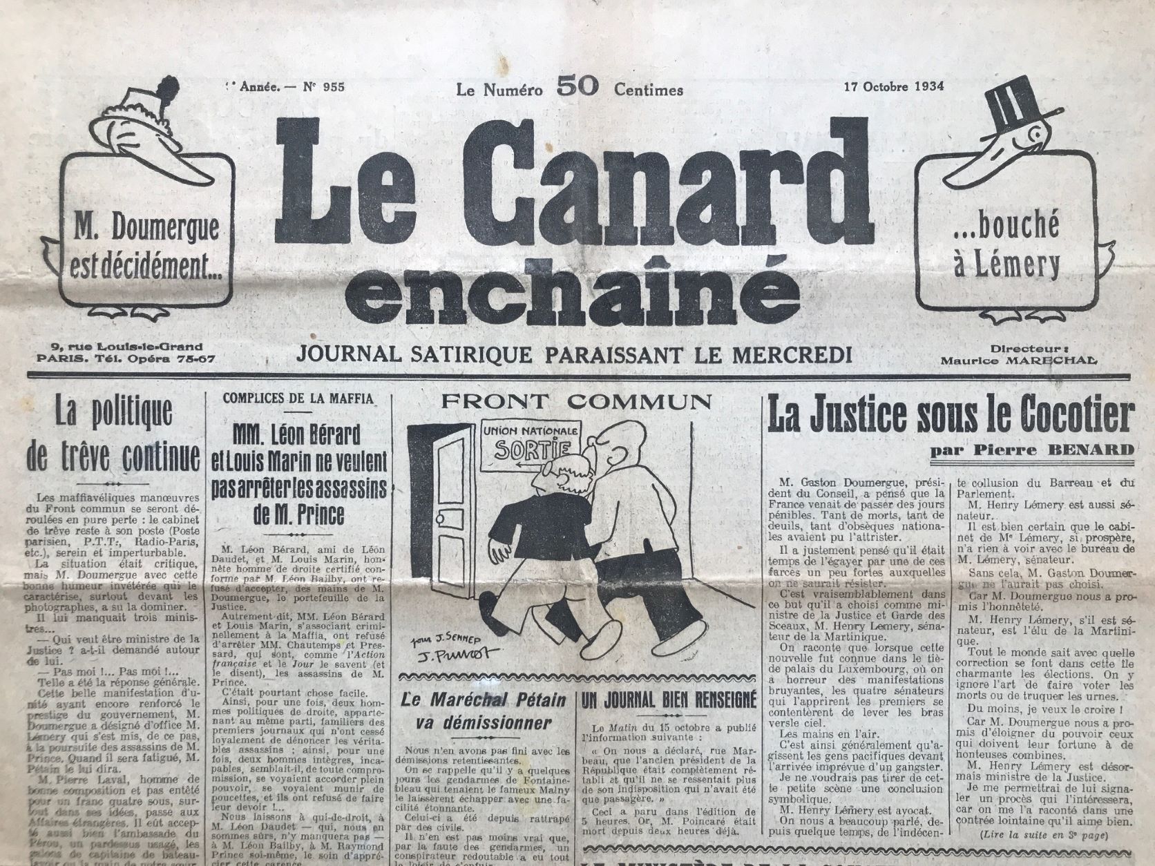 Couac ! | Acheter un Canard | Vente d'Anciens Journaux du Canard Enchaîné. Des Journaux Satiriques de Collection, Historiques & Authentiques de 1916 à 2004 ! | 955