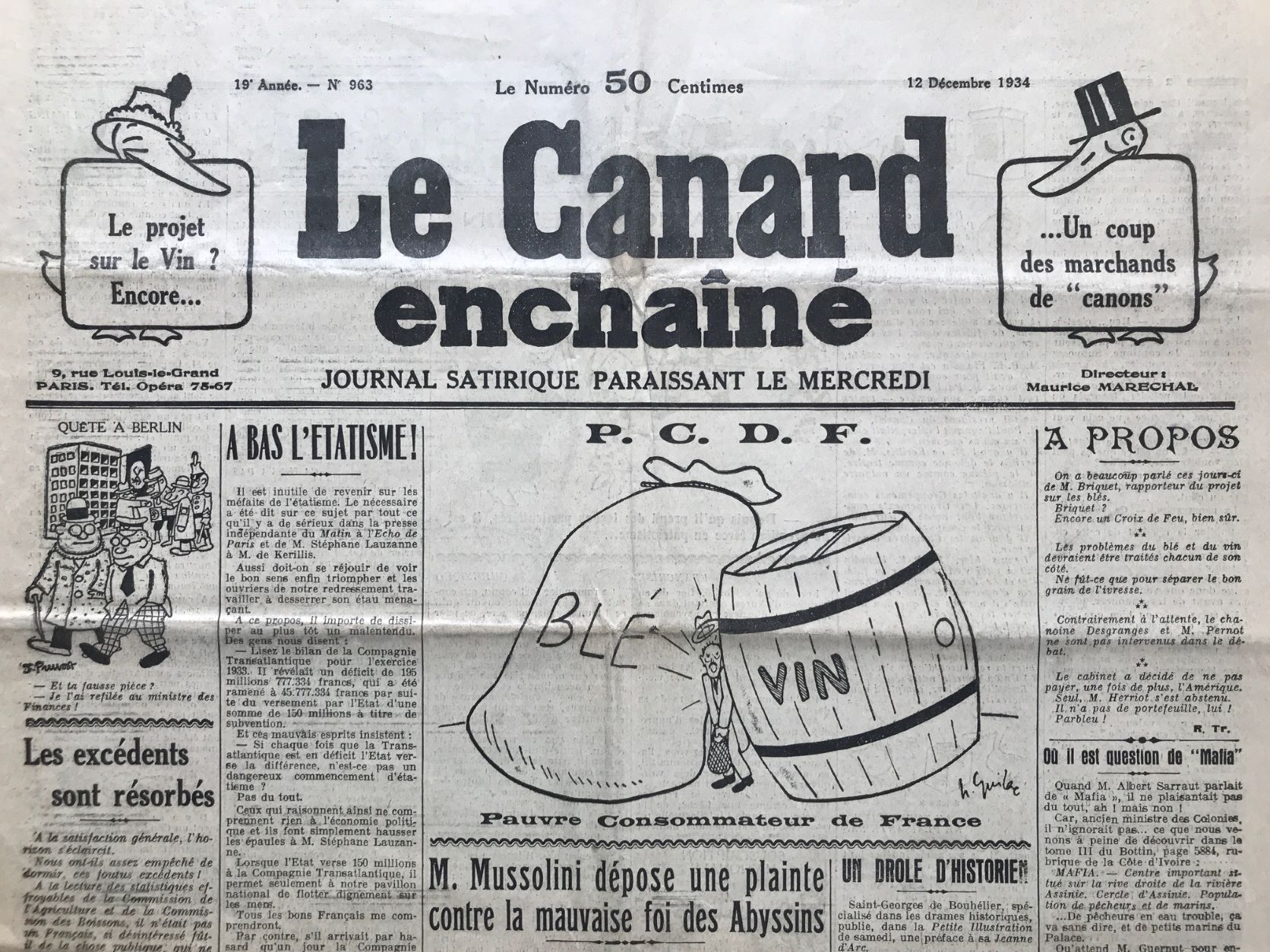 Couac ! | Acheter un Canard | Vente d'Anciens Journaux du Canard Enchaîné. Des Journaux Satiriques de Collection, Historiques & Authentiques de 1916 à 2004 ! | 963