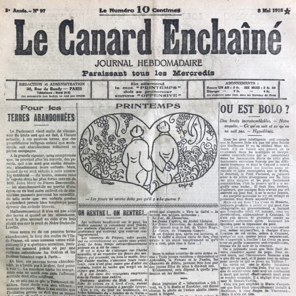 Couac ! | N° 97 du Canard Enchaîné - 8 Mai 1918 | Nos Exemplaires du Canard Enchaîné sont archivés dans de bonnes conditions de conservation (obscurité, hygrométrie maitrisée et faible température), ce qui s'avère indispensable pour des journaux anciens. | 97