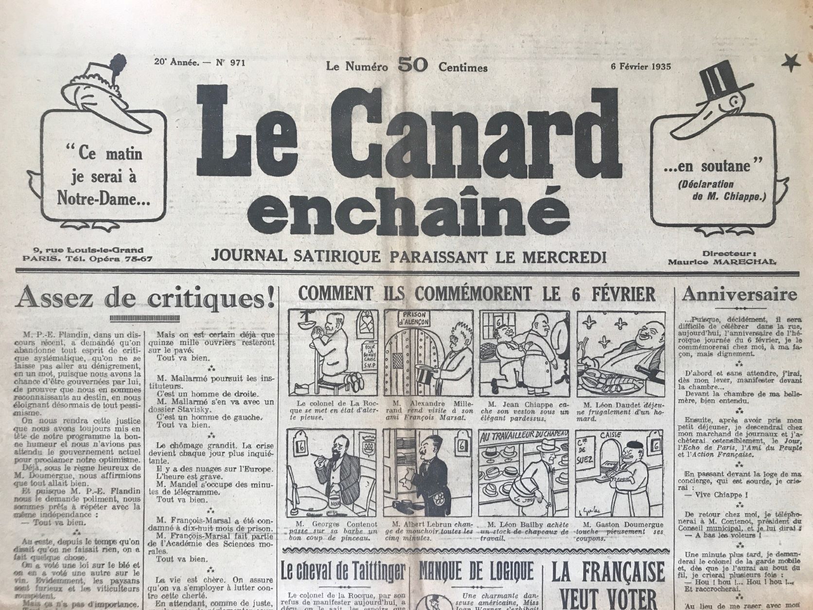 Couac ! | Acheter un Canard | Vente d'Anciens Journaux du Canard Enchaîné. Des Journaux Satiriques de Collection, Historiques & Authentiques de 1916 à 2004 ! | 971