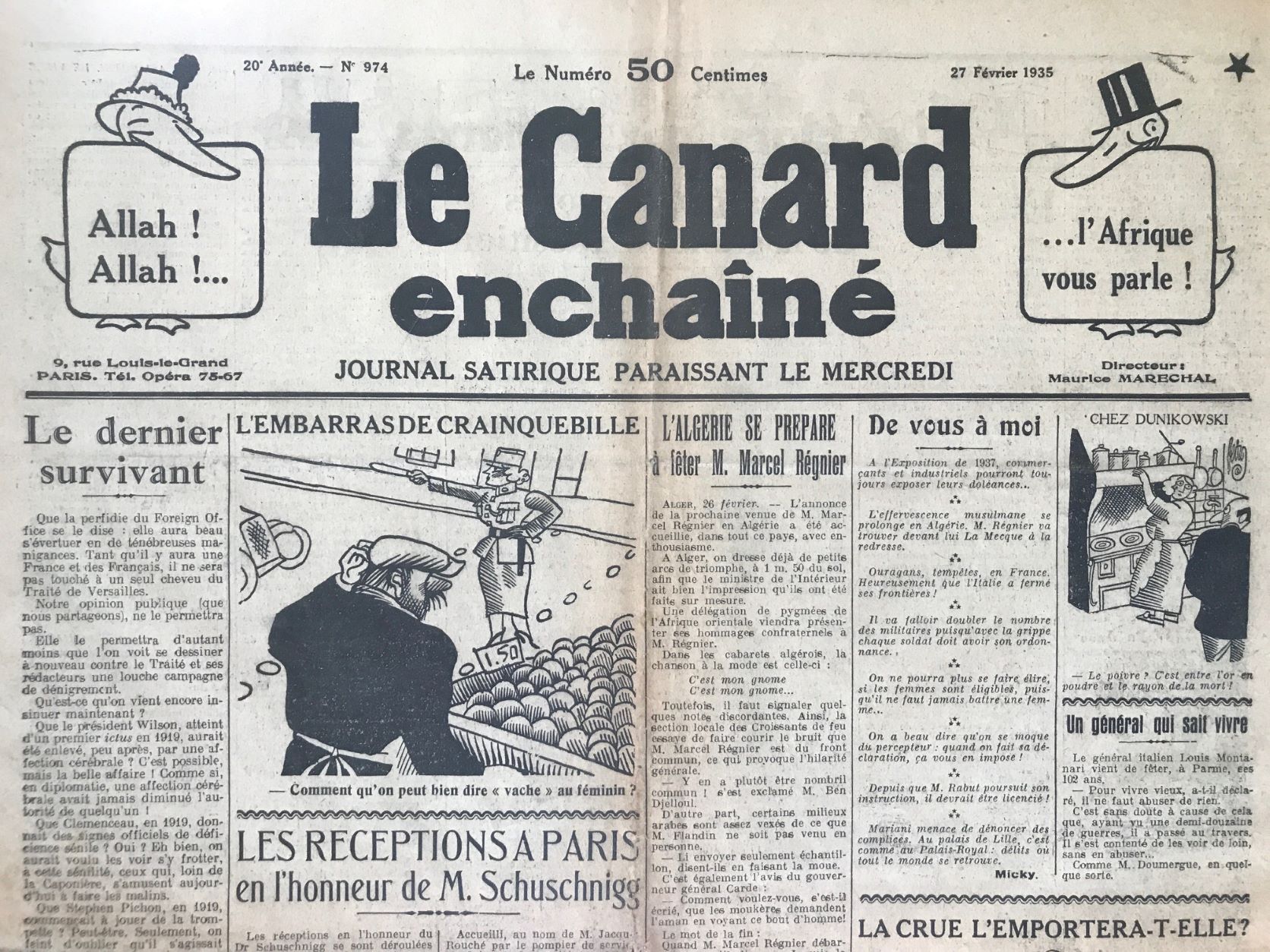 Couac ! | Acheter un Canard | Vente d'Anciens Journaux du Canard Enchaîné. Des Journaux Satiriques de Collection, Historiques & Authentiques de 1916 à 2004 ! | 974