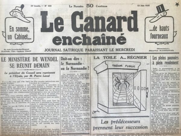 Couac ! | N° 989 du Canard Enchaîné - 12 Juin 1935 | Petite contribution à l'histoire de la presse française - Le journal sans lecteurs, par Jean Galtier-Boissière, Jean Galtier-Boissière relate une rencontre avec un homme souhaitant lancer un quotidien pour faire fructifier son capital. Il lui conseille, de manière provocatrice, de créer un journal sans lecteurs pour maximiser les profits sans prendre de risques. Galtier-Boissière souligne un paradoxe fascinant dans l'histoire de la presse quotidienne : un journal ayant un immense public peut être financièrement déficitaire, tandis qu'un autre, inconnu du grand public, peut être une excellente affaire. Cette observation contre-intuitive mérite une analyse plus profonde. Le directeur d'un journal sans lecteurs continue à profiter des privilèges associés à la profession, comme les cartes de presse et les billets gratuits. Même après la disparition de publications connues, leurs anciens collaborateurs peuvent encore bénéficier de ces avantages. De plus, malgré un faible tirage, un tel journal peut obtenir des contrats publicitaires lucratifs. Les raisons sont multiples : certaines entreprises continuent de soutenir financièrement ces publications par sympathie, des contrats anciens sont renouvelés automatiquement, et les agences de publicité préfèrent ces journaux pour les remises importantes qu'ils offrent. Ces journaux peuvent parfois posséder des actifs considérables, comme un hôtel particulier, même si leur tirage ne dépasse pas quelques milliers d'exemplaires. Ils comptent sur les exemplaires envoyés gratuitement aux ministres, parlementaires, et autres notables pour asseoir leur influence. Le véritable pouvoir de ces journaux réside dans leur capacité à toucher un cercle restreint mais influent de décideurs, plutôt que le grand public. Le seul article original de ces journaux est souvent l'éditorial du rédacteur en chef, un journaliste talentueux. Cet article vise à influencer les discussions parlementaires ou les travaux de certaines commissions en faveur des intérêts du commanditaire. L'objectif n'est pas de mobiliser l'opinion publique, mais de toucher directement quelques personnalités influentes. Le directeur de ces journaux mène une vie confortable, équilibrant les maigres dépenses du journal avec les recettes publicitaires, les mensualités du commanditaire, et éventuellement les fonds secrets des ministères. Cependant, son plus grand souci est de voir son tirage augmenter, ce qui compliquerait la gestion de son journal sans lecteurs. Galtier-Boissière conclut en illustrant l'absurdité de la situation par une anecdote : un administrateur de journal sans lecteurs se désolait d'avoir reçu quinze nouveaux abonnements à servir. | 989