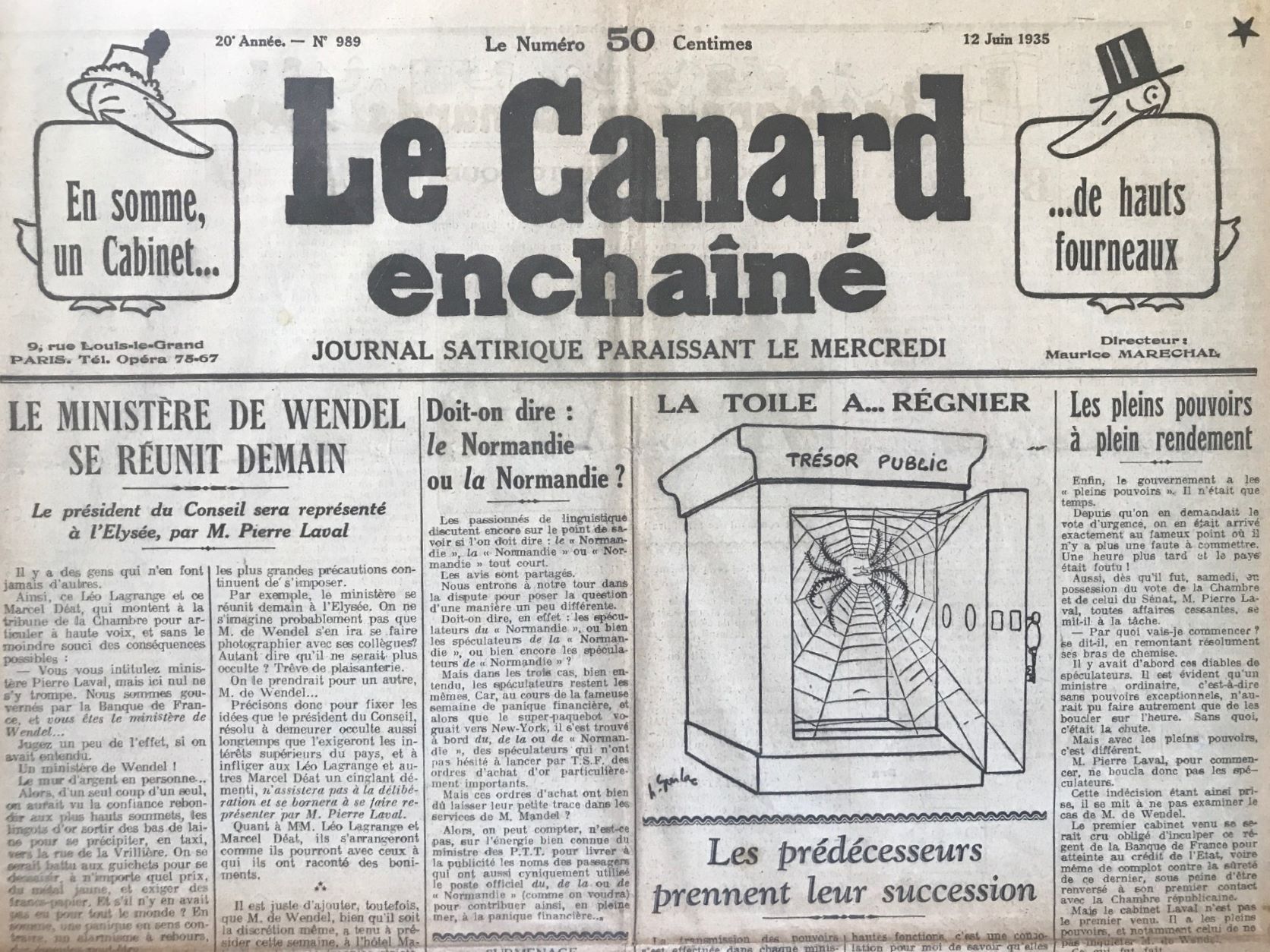 Couac ! | Acheter un Canard | Vente d'Anciens Journaux du Canard Enchaîné. Des Journaux Satiriques de Collection, Historiques & Authentiques de 1916 à 2004 ! | 989