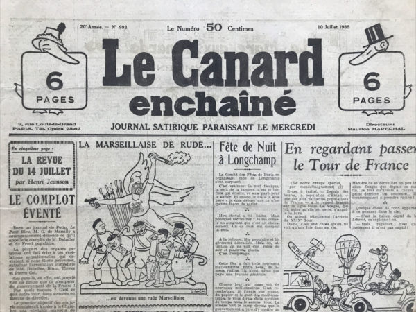 Couac ! | N° 993 du Canard Enchaîné - 10 Juillet 1935 | L'européen mystérieux - Dans cet article du Canard Enchaîné, Jean Galtier-Boissière dresse le portrait de Bazil Zaharoff, surnommé "l'Européen mystérieux", un marchand d'armes dont l'influence et la fortune surpassent celles de nombreux chefs d'État. Né dans des conditions obscures, possiblement en Grèce, en Russie ou d'origine juive, Zaharoff commence sa carrière à Constantinople dans des activités douteuses avant de se retrouver à Londres, accusé de vol par son oncle. En 1877, il devient représentant d'une fabrique d'armes suédoise pour les Balkans, marquant le début de son ascension. Il se fait rapidement un nom en jouant sur les rivalités nationales : il vend un sous-marin à la Grèce et deux à la Turquie en prétendant être nationaliste pour chaque camp. Sa carrière décolle lorsqu'il rejoint la société anglaise Vickers, utilisant des moyens corrompus pour vendre des armes à divers pays, souvent par l'entremise de relations amoureuses avec des femmes influentes ou par la corruption directe d'hommes puissants. Zaharoff arme des nations entières contre leurs ennemis traditionnels, créant ainsi une demande perpétuelle pour ses produits. Durant la Première Guerre mondiale, il devient un acteur clé, fournissant des munitions aux Alliés et amassant une fortune immense. Sa stratégie consiste à contrôler des usines de guerre dans plusieurs pays, assurant ainsi des profits quels que soient les vainqueurs des conflits. Il utilise des méthodes variées pour corrompre les fonctionnaires, allant de simples pots-de-vin à des cadeaux déguisés en transactions légitimes. Sa réputation devient telle qu'il est anobli en Angleterre et reçoit des distinctions en France, malgré ses pratiques douteuses et son rôle dans l'alimentation des conflits. Le portrait que dresse Galtier-Boissière est celui d'un homme qui a prospéré sur le commerce de la mort, un véritable monstre pour les personnes sensées, mais paradoxalement honoré par les systèmes qu'il a exploités. Il est décrit comme un personnage machiavélique, utilisant toutes les ruses possibles pour maintenir et accroître son empire financier, tout en restant dans l'ombre. Zaharoff incarne ainsi la figure du marchand d'armes par excellence, dont le succès repose sur la perpétuation des guerres et des conflits à travers le monde. | 993