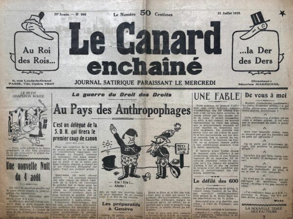 Couac ! | N° 996 du Canard Enchaîné - 31 Juillet 1935 | Fraîche et joyeuse - Dans son article du 31 juillet 1935 publié dans Le Canard Enchaîné, Jean Galtier-Boissière critique sévèrement la glorification de la guerre et le bourrage de crâne qui l'accompagne. À travers un ton satirique et mordant, il expose l'hypocrisie des commémorations et la réalité brutale des conflits militaires, en mettant en lumière les horreurs de la guerre de Chine de 1900-1901. Galtier-Boissière commence par rappeler que chaque année, les médias célèbrent les anniversaires des grandes batailles, notamment celles d'août 1914, en exagérant l'enthousiasme des soldats et en vantant les vertus du combat. Il critique ce discours comme étant destiné à maintenir le peuple dans l'illusion que la guerre est régénératrice et honorable, une idée propagée pour justifier les futurs conflits. En contrepoids à cette glorification, Galtier-Boissière recommande le numéro spécial du **Crapouillot**, intitulé « Les horreurs de la guerre », qui présente une anthologie des atrocités militaires sur un siècle. Il loue cette publication pour ses documents authentiques de combattants de divers pays, dépourvus de toute propagande et « littérature » embellissante. Galtier-Boissière se concentre ensuite sur la guerre de Chine, utilisant des lettres de soldats pour illustrer la cruauté et l'inhumanité de la guerre : - Divertissement Macabre : Un ingénieur français décrit comment il se divertit en tirant sur des Boxers sans armes, tout en buvant du champagne avec des officiers russes. - Pillage Organisé : Les missionnaires, connaissant bien le pays, organisent le pillage, les soldats apportant leurs butins (or et argent) aux missions en échange de chèques. - Violence Gratuite : Des soldats expriment leur plaisir sadique à tuer sans pitié, un soldat écrivant à sa fiancée qu'il espère recommencer bientôt pour ne pas s'ennuyer. - Massacres Impitoyables : Des descriptions de massacres où les victimes, même suppliantes, sont tuées sans merci sur ordre des officiers. En terminant, Galtier-Boissière fait un parallèle entre les atrocités passées et la guerre moderne. Il souligne que les nations qui se sont alliées pour combattre en Chine se sont ensuite affrontées lors de conflits mondiaux, enrichissant les marchands d'armes comme Sir Basil Zaharoff et Eugène Schneider. Il déplore que les peuples, loin d'être dégoûtés par ces atrocités, semblent prêts à suivre les ordres des dictateurs pour déclencher de nouveaux massacres, applaudis par les critiques militaires et les industriels de l'armement. L'article de Jean Galtier-Boissière est une dénonciation virulente de la guerre et de ceux qui la glorifient. En exposant la brutalité et l'inhumanité des conflits, il appelle à une prise de conscience des véritables horreurs de la guerre, au-delà des récits héroïques et nationalistes perpétués par les médias et les élites. | 996 1