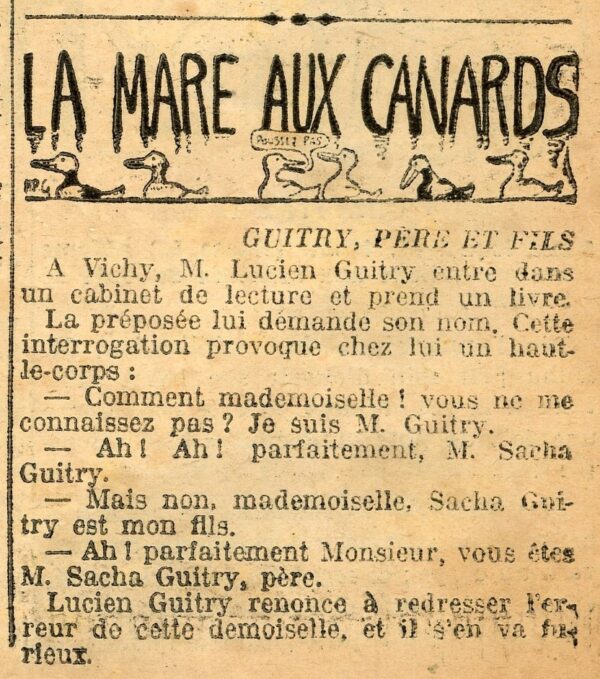 Couac ! | N° 1 du Canard Enchaîné - 5 Juillet 1916 | Premier numéro du Canard Enchaîné - Couac ! présente en exclusivité les dessins et cabochons originaux* publiés dans ce premier numéro et rehaussés à l'aquarelle, de H-P GASSIER   En cet été 1916, Maurice maréchal et Henri-Paul Gassier-Deyvaux s'associent pour faire renaître le "canard Enchainé". Cette "résurrection" est saluée par ce dessin de "HP Gassier" en Une. Georges Clémenceau est représenté une chaine au pied pour rappeler son propre journal L'Homme Enchainé et salue ce nouveau confrère, tenu lui aussi par une chaine et menacé par les ciseaux de la censure. L'expression "Bath" est quelque peu tombée en désuétude mais exprimait une bonne surprise... La censure battait en effet son plein en cette période de guerre. Cela sous le regard indifférent et amusé des "bourreurs de cranes" de la "grande Presse", et de gauche à droite: Maurice Barrès en tenue d'Académicien avec l’Écho de Paris, Gustave Téry, directeur de L'Oeuvre, avec le slogan publicitaire de son journal, accroché au cou "Les imbéciles ne me lisent pas" Arthur Meyer du Gaulois Gustave Hervé de la Victoire. Et enfin l'Ange de la Mort qui attend son heure et ne donne peut-être pas cher de la peau de ce nouveau canard enchainé.... * Les dessins originaux ne sont pas proposés à la vente | cabochon Marre au Canards en page 1