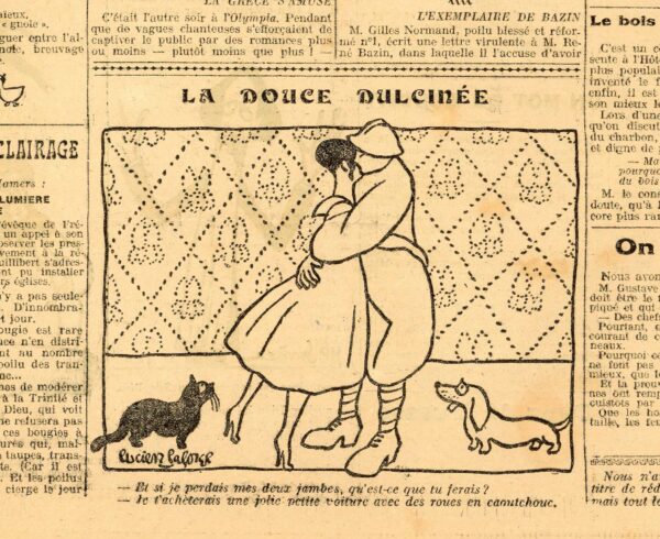 Couac ! | N° 26 du Canard Enchaîné - 27 Décembre 1916 | Couac ! présente en exclusivité le dessin original* publié en page 2 de ce numéro et rehaussé à l'aquarelle, de Lucien LAFORGE "La Douce Dulcinée"   * Les dessins originaux ne sont pas proposés à la vente | page 2 canard numero 26