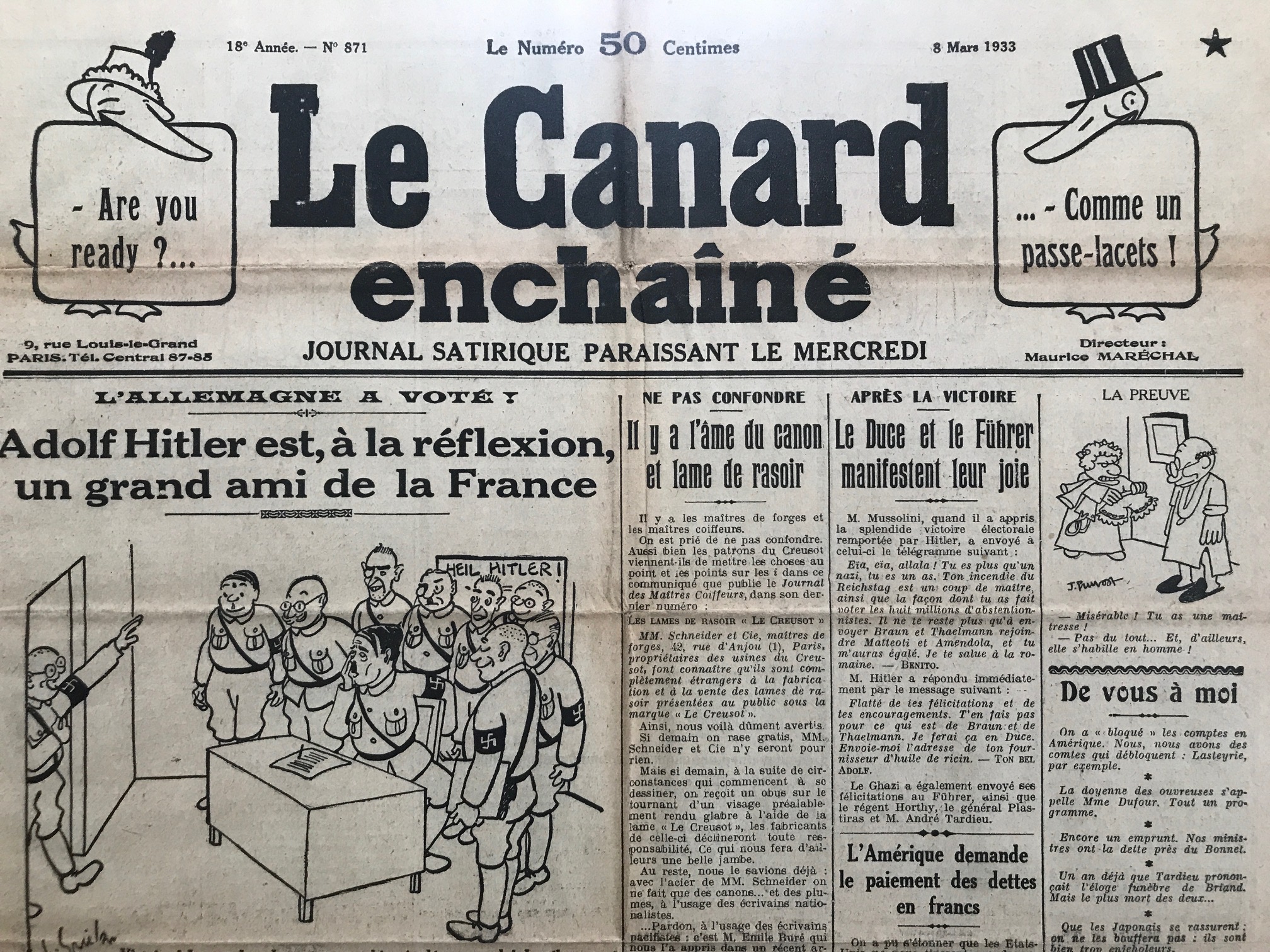 Couac ! | Acheter un Canard | Vente d'Anciens Journaux du Canard Enchaîné. Des Journaux Satiriques de Collection, Historiques & Authentiques de 1916 à 2004 ! | 871