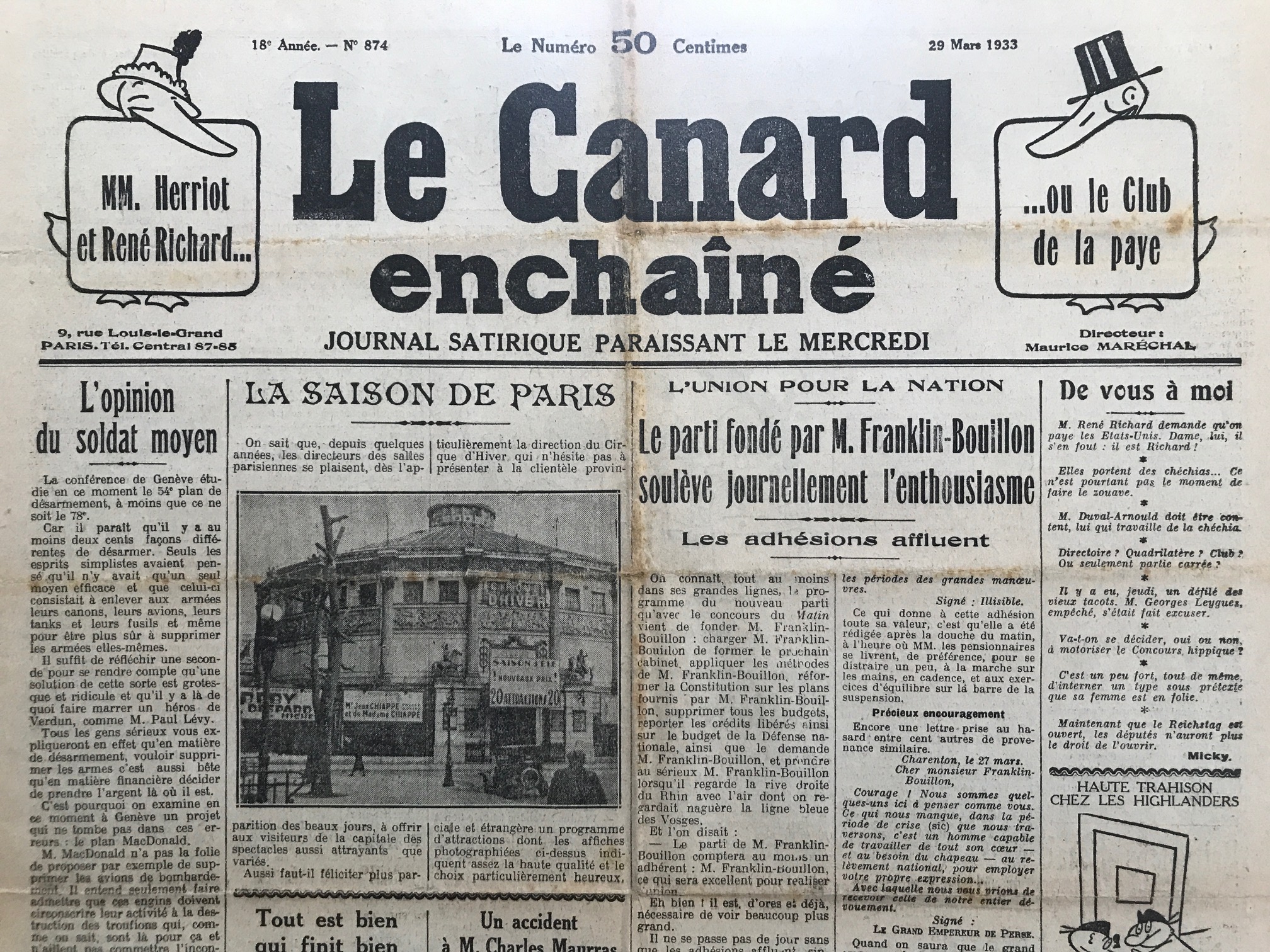 Couac ! | Acheter un Canard | Vente d'Anciens Journaux du Canard Enchaîné. Des Journaux Satiriques de Collection, Historiques & Authentiques de 1916 à 2004 ! | 874