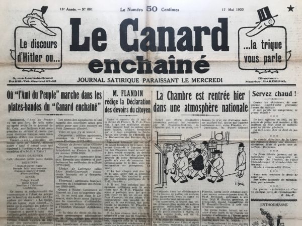 Couac ! | N° 881 du Canard Enchaîné - 17 Mai 1933 | Nos Exemplaires du Canard Enchaîné sont archivés dans de bonnes conditions de conservation (obscurité, hygrométrie maitrisée et faible température), ce qui s'avère indispensable pour des journaux anciens. | 881