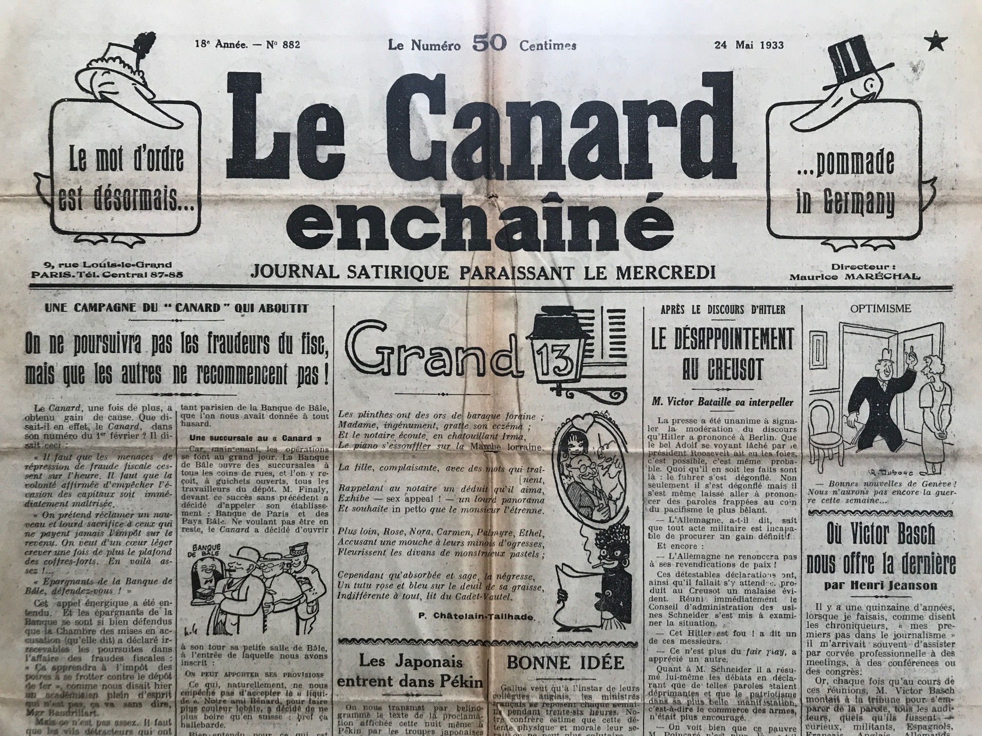 Couac ! | Acheter un Canard | Vente d'Anciens Journaux du Canard Enchaîné. Des Journaux Satiriques de Collection, Historiques & Authentiques de 1916 à 2004 ! | 882