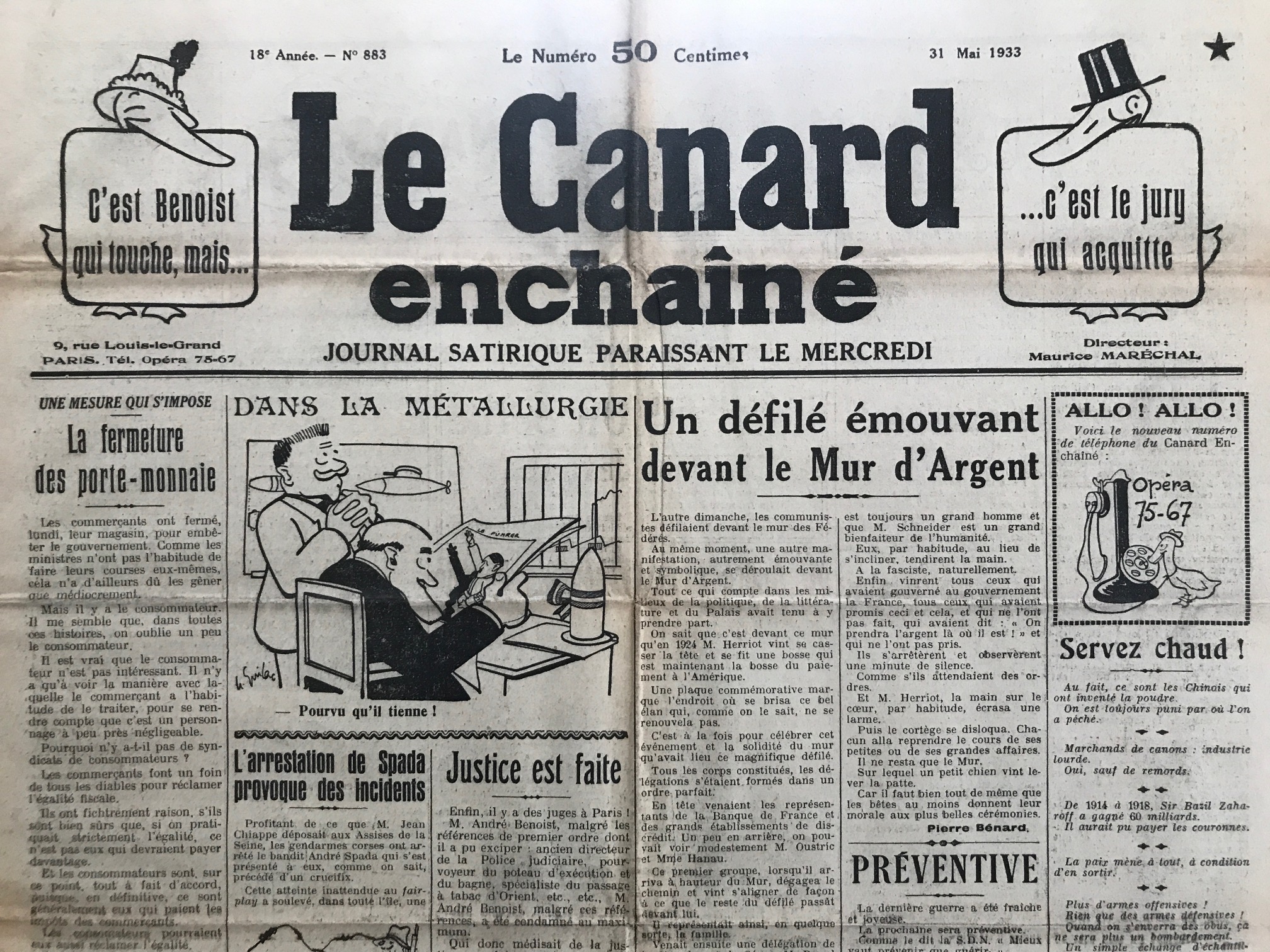 Couac ! | Acheter un Canard | Vente d'Anciens Journaux du Canard Enchaîné. Des Journaux Satiriques de Collection, Historiques & Authentiques de 1916 à 2004 ! | 883