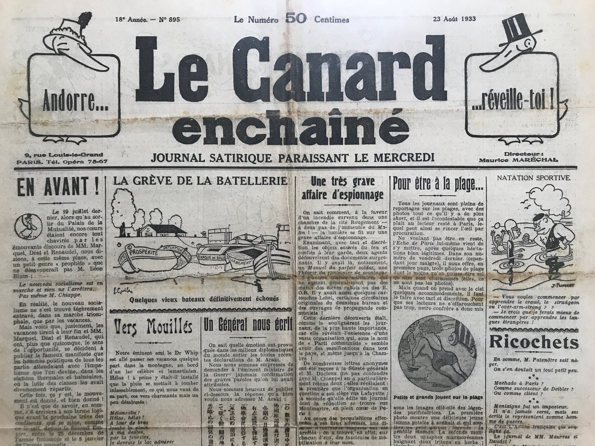 Couac ! | Acheter un Canard | Vente d'Anciens Journaux du Canard Enchaîné. Des Journaux Satiriques de Collection, Historiques & Authentiques de 1916 à 2004 ! | 895