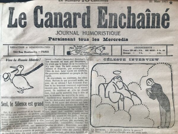 Couac ! | N° 38 du Canard Enchaîné - 21 Mars 1917 | Nos Exemplaires du Canard Enchaîné sont archivés dans de bonnes conditions de conservation (obscurité, hygrométrie maitrisée et faible température), ce qui s'avère indispensable pour des journaux anciens. | 38