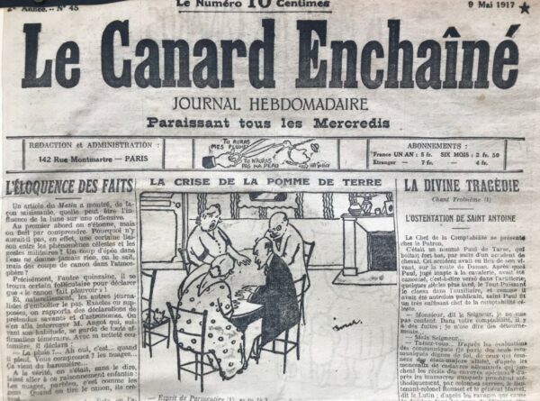 Couac ! | N° 45 du Canard Enchaîné - 9 Mai 1917 | Nos Exemplaires du Canard Enchaîné sont archivés dans de bonnes conditions de conservation (obscurité, hygrométrie maitrisée et faible température), ce qui s'avère indispensable pour des journaux anciens. | 45 1